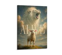 DSJXJZ Art Christian Lion Lamb Religious Poster Decorative Painting Canvas Wall Posters And Modern Family Bedroom Decor 16x24inch(40x60cm)