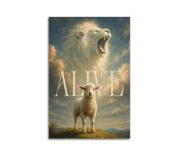 DSJXJZ Art Christian Lion Lamb Religious Poster Decorative Painting Canvas Wall Posters And Modern Family Bedroom Decor 24x36inch(60x90cm)