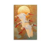 DSJXJZ Art Golden Foil Style Cranes Chasing Moon Decorative Painting Canvas Wall Posters And Modern Family Bedroom Decor 20x30inch(50x75cm)