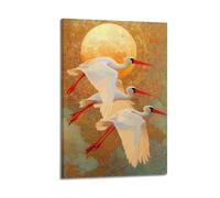 DSJXJZ Art Golden Foil Style Cranes Chasing Moon Decorative Painting Canvas Wall Posters And Modern Family Bedroom Decor 20x30inch(50x75cm)