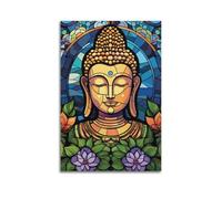 DSJXJZ Buddhism Stained Glass Style Buddha Decorative Painting Canvas Wall Posters And Modern Family Bedroom Decor 24x36inch(60x90cm)