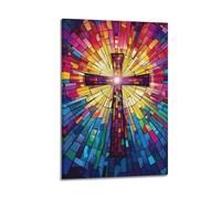 DSJXJZ Christian Stained Glass Style Cross Light Shadow Decorative Painting Canvas Wall Posters And Modern Family Bedroom Decor 08x12inch(20x30cm)
