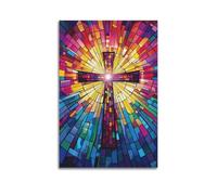 DSJXJZ Christian Stained Glass Style Cross Light Shadow Decorative Painting Canvas Wall Posters And Modern Family Bedroom Decor 20x30inch(50x75cm)