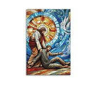DSJXJZ Christian Stained Glass Style Jesus Helping Scene Decorative Painting Canvas Wall Posters And Modern Family Bedroom Decor 20x30inch(50x75cm)