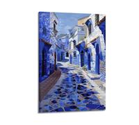 DSJXJZ City Travel Morocco Blue City Broken Mirror Decorative Painting Canvas Wall Posters And Modern Family Bedroom Decor 16x24inch(40x60cm)