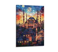 DSJXJZ City Travel Stained Glass Style Istanbul Architecture Decorative Painting Canvas Wall Posters And Modern Family Bedroom Decor 20x30inch(50x75cm)