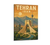 DSJXJZ City Travel Tehran Architecture Mountains Retro Decorative Painting Canvas Wall Posters And Modern Family Bedroom Decor 20x30inch(50x75cm)