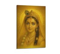 DSJXJZ Hinduism Golden Style Peacock Feather Deity Statue Decorative Painting Canvas Wall Posters And Modern Family Bedroom Decor 12x18inch(30x45cm)