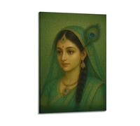 DSJXJZ Hinduism Realistic Style Woman In Green Veil With Peacock Feather Decorative Painting Canvas Wall Posters And Modern Family Bedroom Decor 20x30inch(50x75cm)