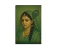 DSJXJZ Hinduism Realistic Style Woman In Green Veil With Peacock Feather Decorative Painting Canvas Wall Posters And Modern Family Bedroom Decor 12x18inch(30x45cm)