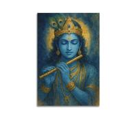 DSJXJZ Hinduism Watercolor Style Flute Playing Deity Krishna Decorative Painting Canvas Wall Posters And Modern Family Bedroom Decor 20x30inch(50x75cm)