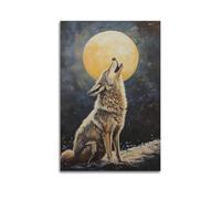 DSJXJZ Howling Wolf Under Full Moon, Dramatic And Captivating Artwork Decorative Painting Canvas Wall Posters And Modern Family Bedroom Decor 20x30inch(50x75cm)