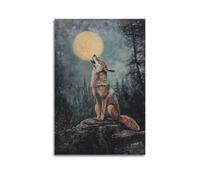 DSJXJZ Howling Wolf Under Full Moon in Forest Decorative Painting Canvas Wall Posters And Modern Family Bedroom Decor 12x18inch(30x45cm)