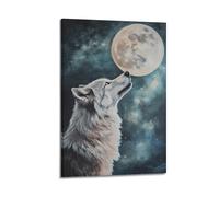 DSJXJZ Howling Wolf Under Full Moon in Starry Sky Decorative Painting Canvas Wall Posters And Modern Family Bedroom Decor 08x12inch(20x30cm)
