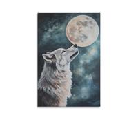 DSJXJZ Howling Wolf Under Full Moon in Starry Sky Decorative Painting Canvas Wall Posters And Modern Family Bedroom Decor 08x12inch(20x30cm)