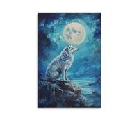 DSJXJZ Howling Wolf Under The Full Moon Artwork for Home Enhancement Decorative Painting Canvas Wall Posters And Modern Family Bedroom Decor 24x36inch(60x90cm)