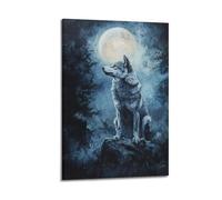 DSJXJZ Lone Wolf Under Full Moon, Mysterious Nighttime Artwork Decorative Painting Canvas Wall Posters And Modern Family Bedroom Decor 16x24inch(40x60cm)