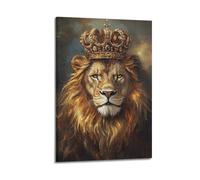 DSJXJZ Majestic Lion Wearing A Golden Crown Decorative Painting Canvas Wall Posters And Modern Family Bedroom Decor 08x12inch(20x30cm)