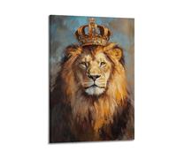 DSJXJZ Majestic Lion Wearing A Golden Crown in Artistic Style Decorative Painting Canvas Wall Posters And Modern Family Bedroom Decor 12x18inch(30x45cm)