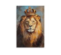 DSJXJZ Majestic Lion Wearing A Golden Crown in Artistic Style Decorative Painting Canvas Wall Posters And Modern Family Bedroom Decor 08x12inch(20x30cm)