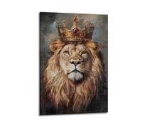 DSJXJZ Majestic Lion Wearing A Golden Crown with Red Gems Decorative Painting Canvas Wall Posters And Modern Family Bedroom Decor 24x36inch(60x90cm)