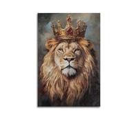 DSJXJZ Majestic Lion Wearing A Golden Crown with Red Gems Decorative Painting Canvas Wall Posters And Modern Family Bedroom Decor 16x24inch(40x60cm)