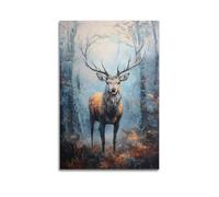 DSJXJZ Majestic Stag in Enchanted Forest, Artistic Visual Delight Decorative Painting Canvas Wall Posters And Modern Family Bedroom Decor 12x18inch(30x45cm)