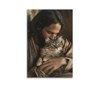 DSJXJZ Man with Long Hair And Beard Embracing A Tabby Cat Decorative Painting Canvas Wall Posters And Modern Family Bedroom Decor 12x18inch(30x45cm)