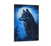 DSJXJZ Mysterious Wolf Under Full Moon in Blue Night Decorative Painting Canvas Wall Posters And Modern Family Bedroom Decor 16x24inch(40x60cm)