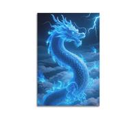 DSJXJZ Mythical Blue Divine Dragon Lightning Clouds Decorative Painting Canvas Wall Posters And Modern Family Bedroom Decor 24x36inch(60x90cm)