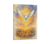 DSJXJZ Religious Christianity Holy Spirit White Dove Watercolor Town Decorative Painting Canvas Wall Posters And Modern Family Bedroom Decor 16x24inch(40x60cm)