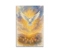 DSJXJZ Religious Christianity Holy Spirit White Dove Watercolor Town Decorative Painting Canvas Wall Posters And Modern Family Bedroom Decor 12x18inch(30x45cm)