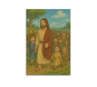 DSJXJZ Religious Christianity Jesus With People Cartoon Decorative Painting Canvas Wall Posters And Modern Family Bedroom Decor 20x30inch(50x75cm)