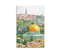 DSJXJZ Religious Islamic Watercolor - Style City And Golden - Dome Building Decorative Painting Canvas Wall Posters And Modern Family Bedroom Decor 08x12inch(20x30cm)