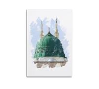 DSJXJZ Religious Islamic Watercolor - Style Green Dome Mosque Decorative Painting Canvas Wall Posters And Modern Family Bedroom Decor 16x24inch(40x60cm)