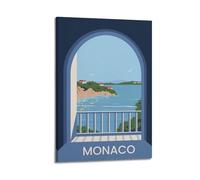DSJXJZ Retro Monaco City Travel Poster Decorative Painting Canvas Wall Posters And Modern Family Bedroom Decor 20x30inch(50x75cm)