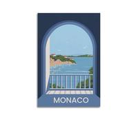 DSJXJZ Retro Monaco City Travel Poster Decorative Painting Canvas Wall Posters And Modern Family Bedroom Decor 24x36inch(60x90cm)