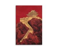 DSJXJZ Scenery China Great Wall Red Gold Landscape Decorative Painting Canvas Wall Posters And Modern Family Bedroom Decor 24x36inch(60x90cm)