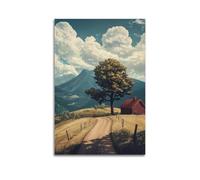 DSJXJZ Serene Rural Landscape with Lone Tree, Red House And Dirt Path Decorative Painting Canvas Wall Posters And Modern Family Bedroom Decor 12x18inch(30x45cm)
