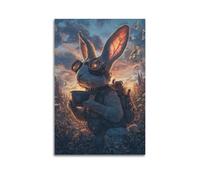 DSJXJZ Steampunk Styled Rabbit with Goggles Enjoying A Moment at Dusk Decorative Painting Canvas Wall Posters And Modern Family Bedroom Decor 12x18inch(30x45cm)