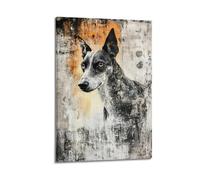 DSJXJZ Striking Black And White Dog with Orange Accent on Textured Surface Decorative Painting Canvas Wall Posters And Modern Family Bedroom Decor 12x18inch(30x45cm)
