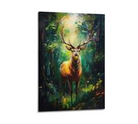 DSJXJZ Vibrant Stag in Enchanted Forest with Sunlit Glow Decorative Painting Canvas Wall Posters And Modern Family Bedroom Decor 20x30inch(50x75cm)