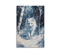 DSJXJZ Vivid Arctic Fox in Snowy Forest Decorative Painting Canvas Wall Posters And Modern Family Bedroom Decor 20x30inch(50x75cm)