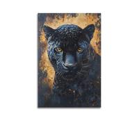 DSJXJZ Vivid Black Panther with Striking Golden Eyes And Dynamic Paint Splatter Effect Decorative Painting Canvas Wall Posters And Modern Family Bedroom Decor 16x24inch(40x60cm)