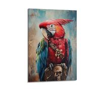 DSJXJZ Vivid Macaw with Pirate Style Accessory Perched on Skull Decorative Painting Canvas Wall Posters And Modern Family Bedroom Decor 12x18inch(30x45cm)