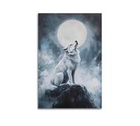 DSJXJZ White Wolf Howling at Full Moon, Mysterious Wall Artwork Decorative Painting Canvas Wall Posters And Modern Family Bedroom Decor 16x24inch(40x60cm)