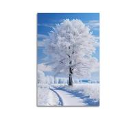 DSJXJZ Winter Poster with Tall Beautiful White Trees Decorative Painting Canvas Wall Posters And Modern Family Bedroom Decor 20x30inch(50x75cm)