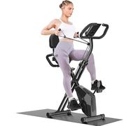 Dskeuzeew Exercise Bike Foldable, 4 in 1 Magnetic Foldable Indoor Cycling Bike with LCD Display and Heart Rate Sensor Workout Bike with Resistance Bands Home Workout Exercise Equipment