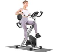Dskeuzeew Exercise Bike Foldable, 4 in 1 Magnetic Foldable Indoor Cycling Bike with LCD Display and Heart Rate Sensor Workout Bike with Resistance Bands Home Workout Exercise Equipment (Silver)