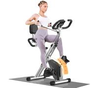 Dskeuzeew Exercise Bike Foldable, 4 in 1 Magnetic Foldable Indoor Cycling Bike with LCD Display and Heart Rate Sensor Workout Bike with Resistance Bands Home Workout Exercise Equipment (Silver)